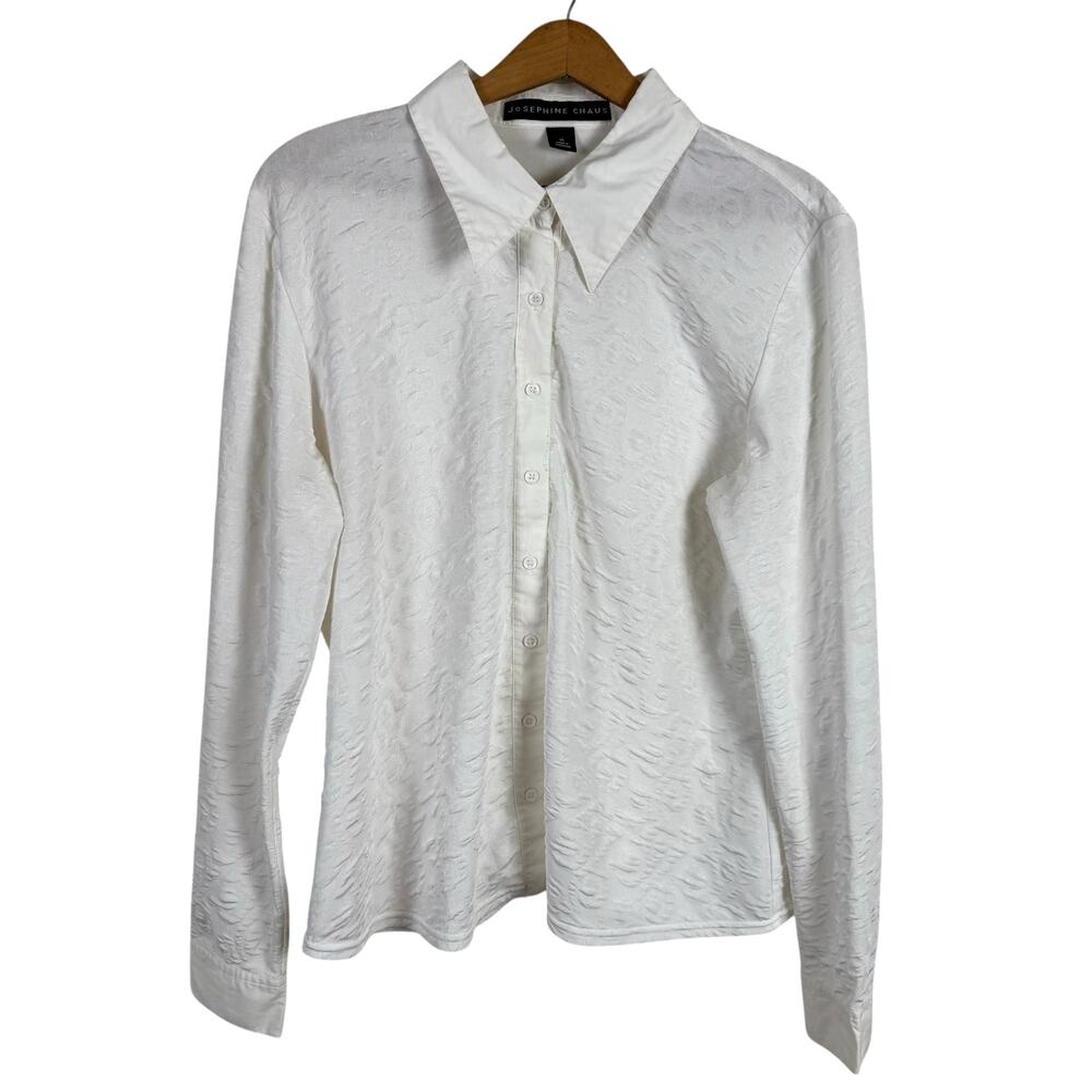 Josephine Chaus Women White Top Size 14 Textured Minimalist Capsule Staple Work